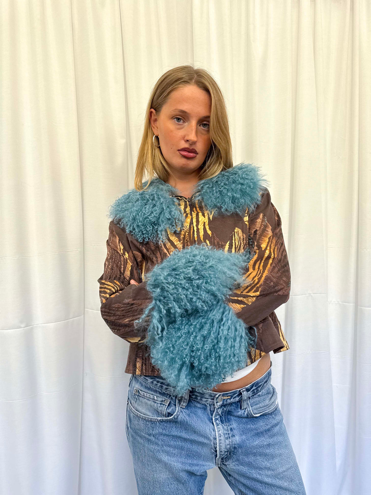 Brown and Teal Animal Print Jacket