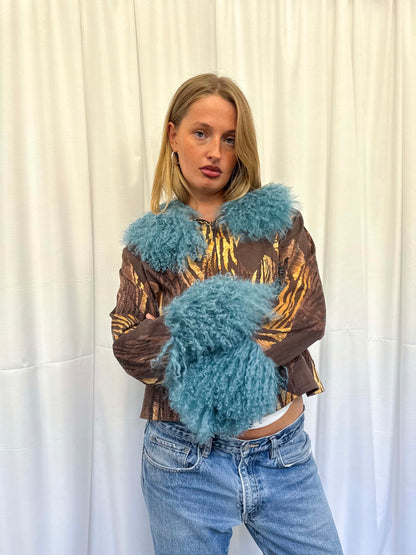 Brown and Teal Animal Print Jacket