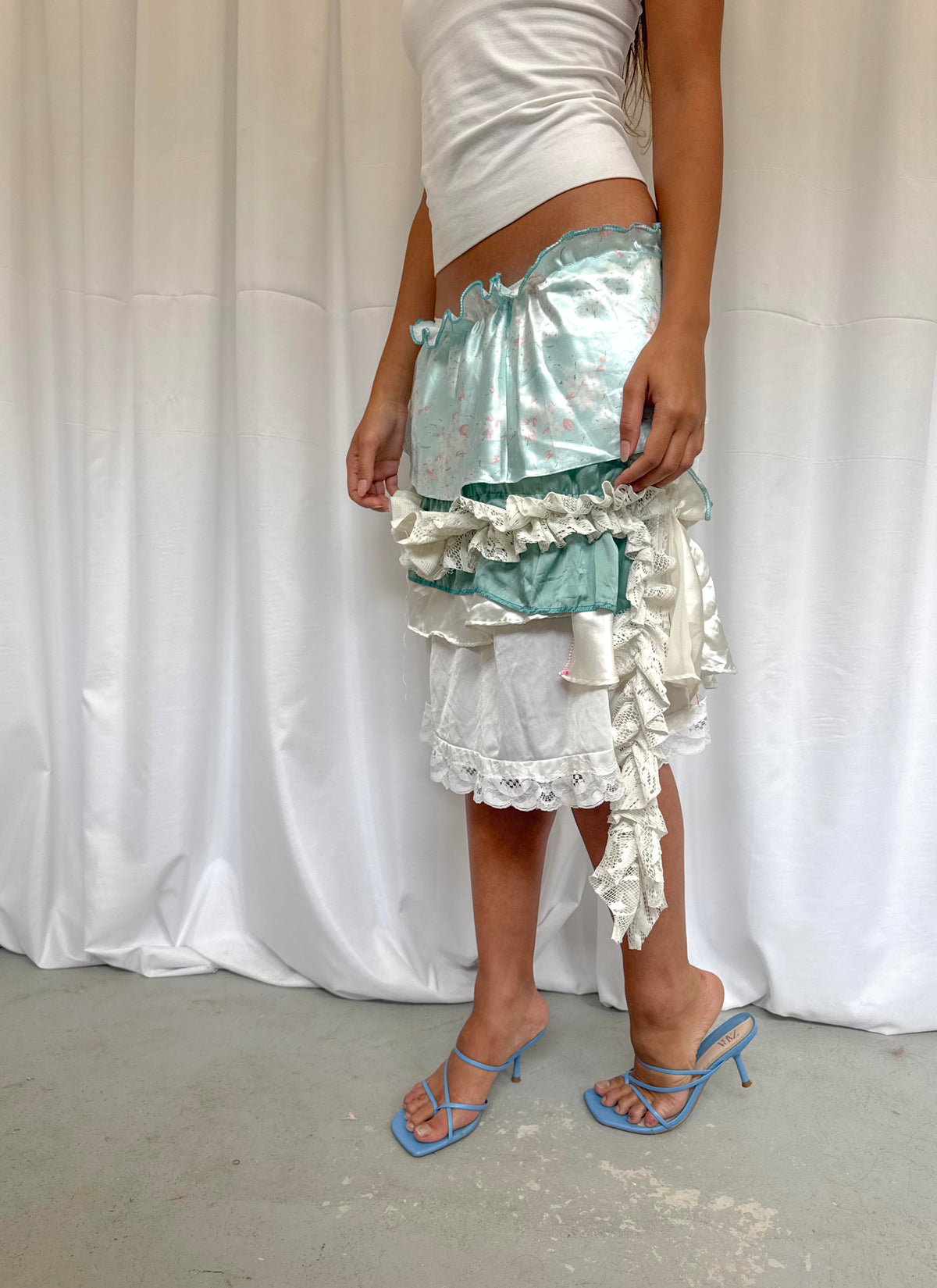 Upcycled Ruffle Layered Slip Skirt