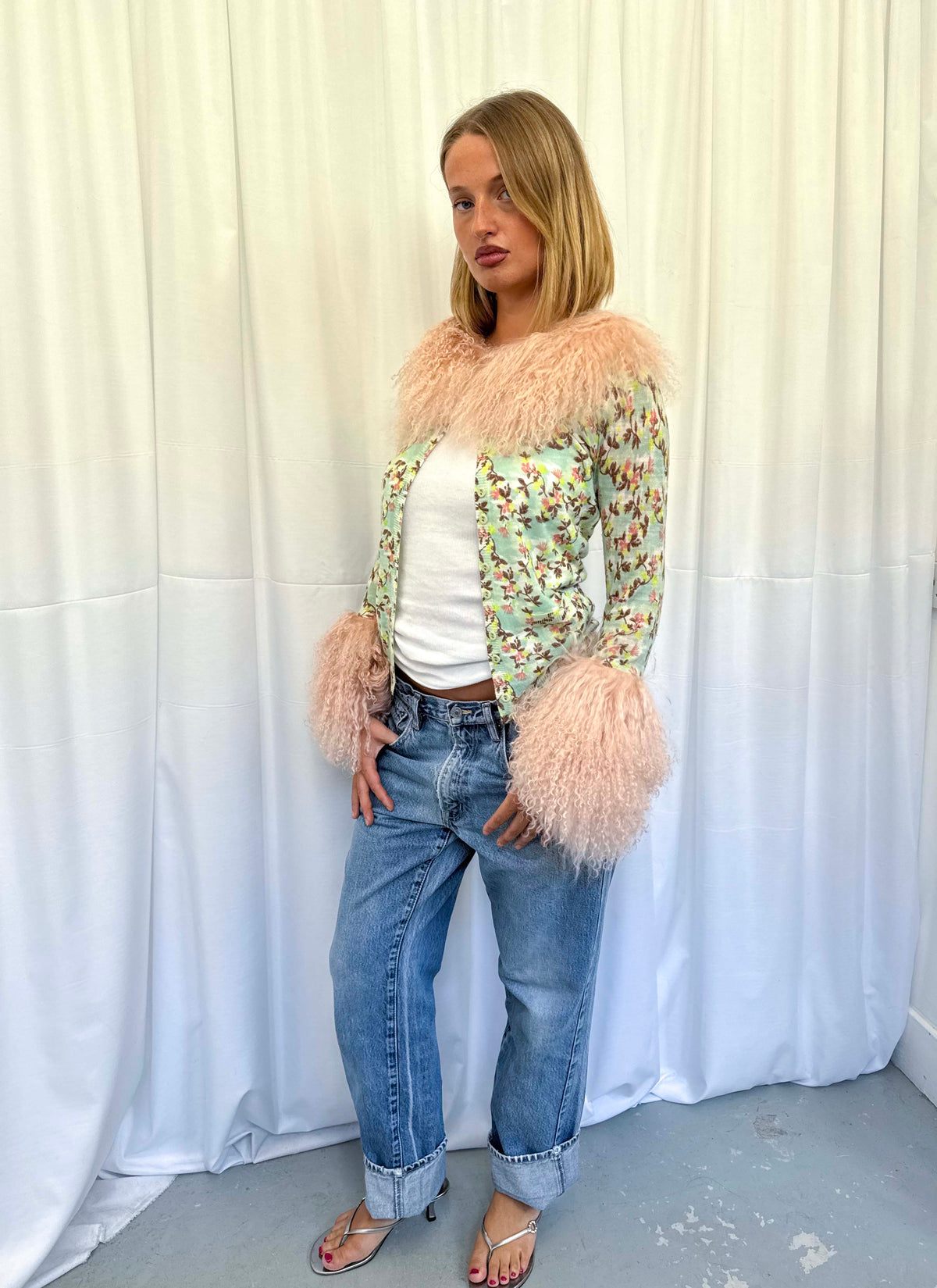 Mint Green and Baby Pink Angora Cardie