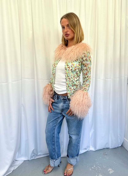 Mint Green and Baby Pink Angora Cardie