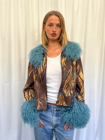 Brown and Teal Animal Print Jacket
