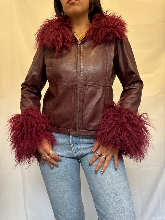 Burgundy Leather Bomber Jacket