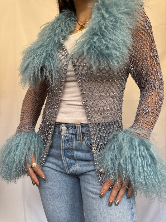 Silver and Blue Crochet Cardie