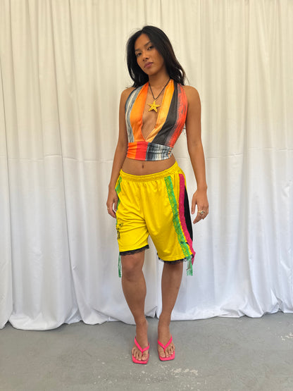 Yellow shorts with pink and green lace