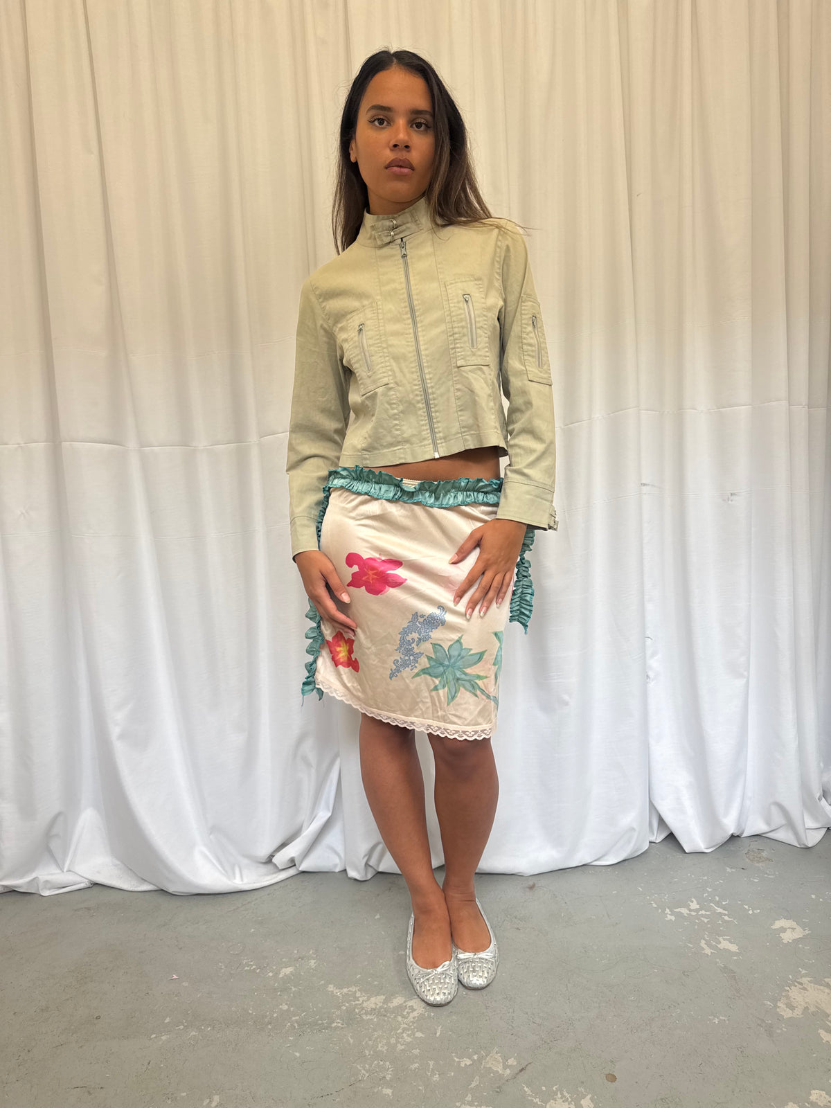 Upcycled Slip Skirt with Ruche