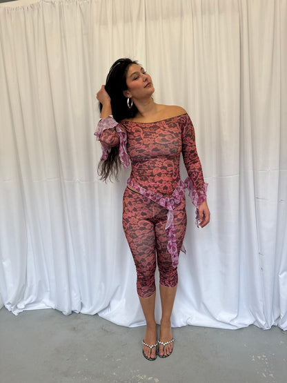 Lace off-the-shoulder ruffle top