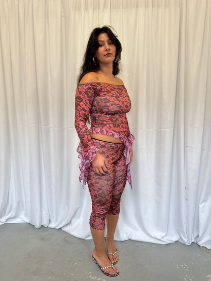 Lace off-the-shoulder ruffle top