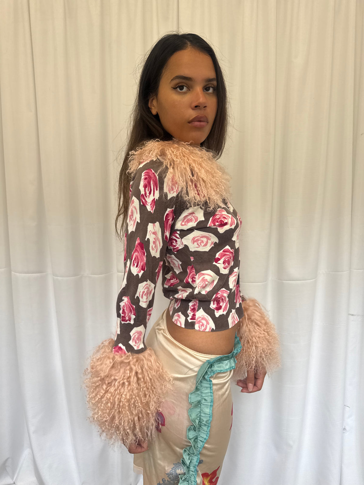 Baby Pink and Brown Rose Cardie
