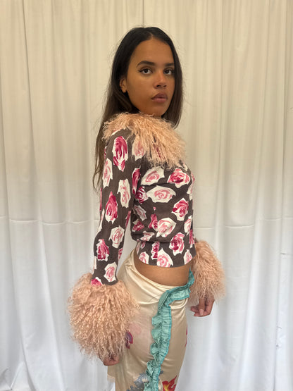 Baby Pink and Brown Rose Cardie