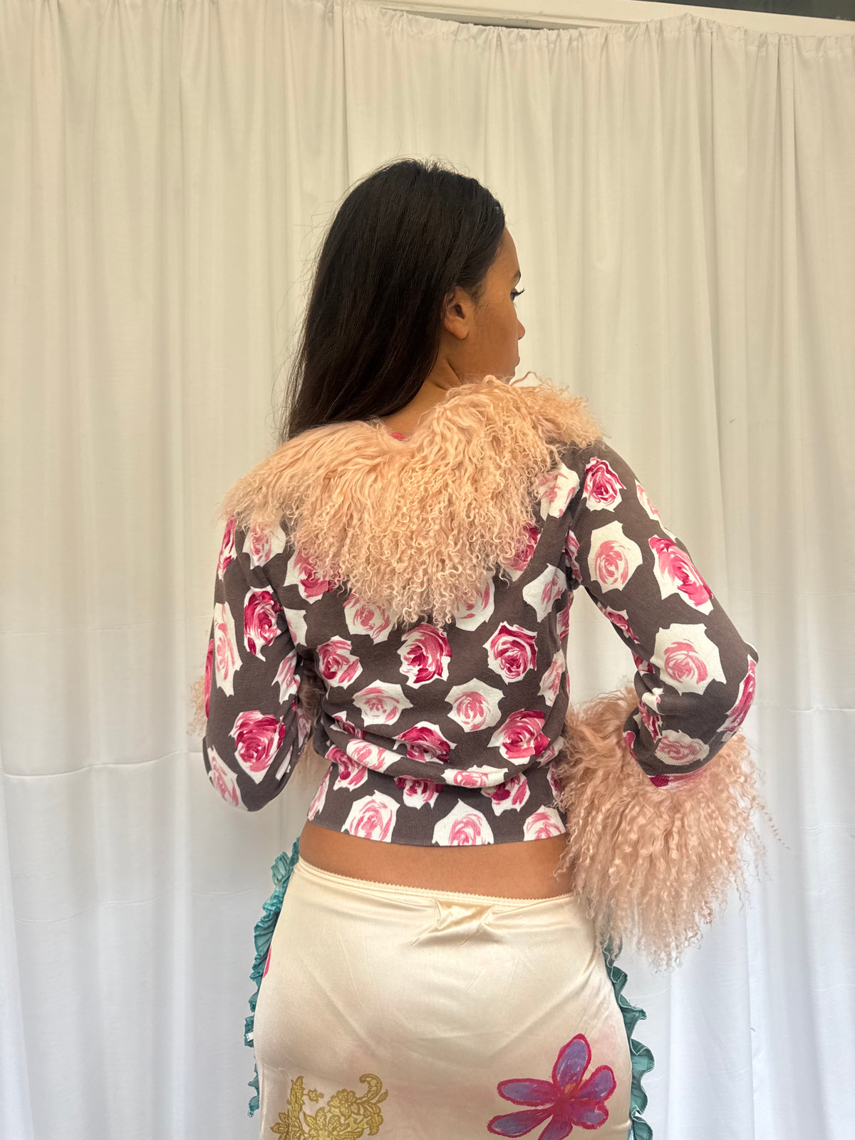 Baby Pink and Brown Rose Cardie