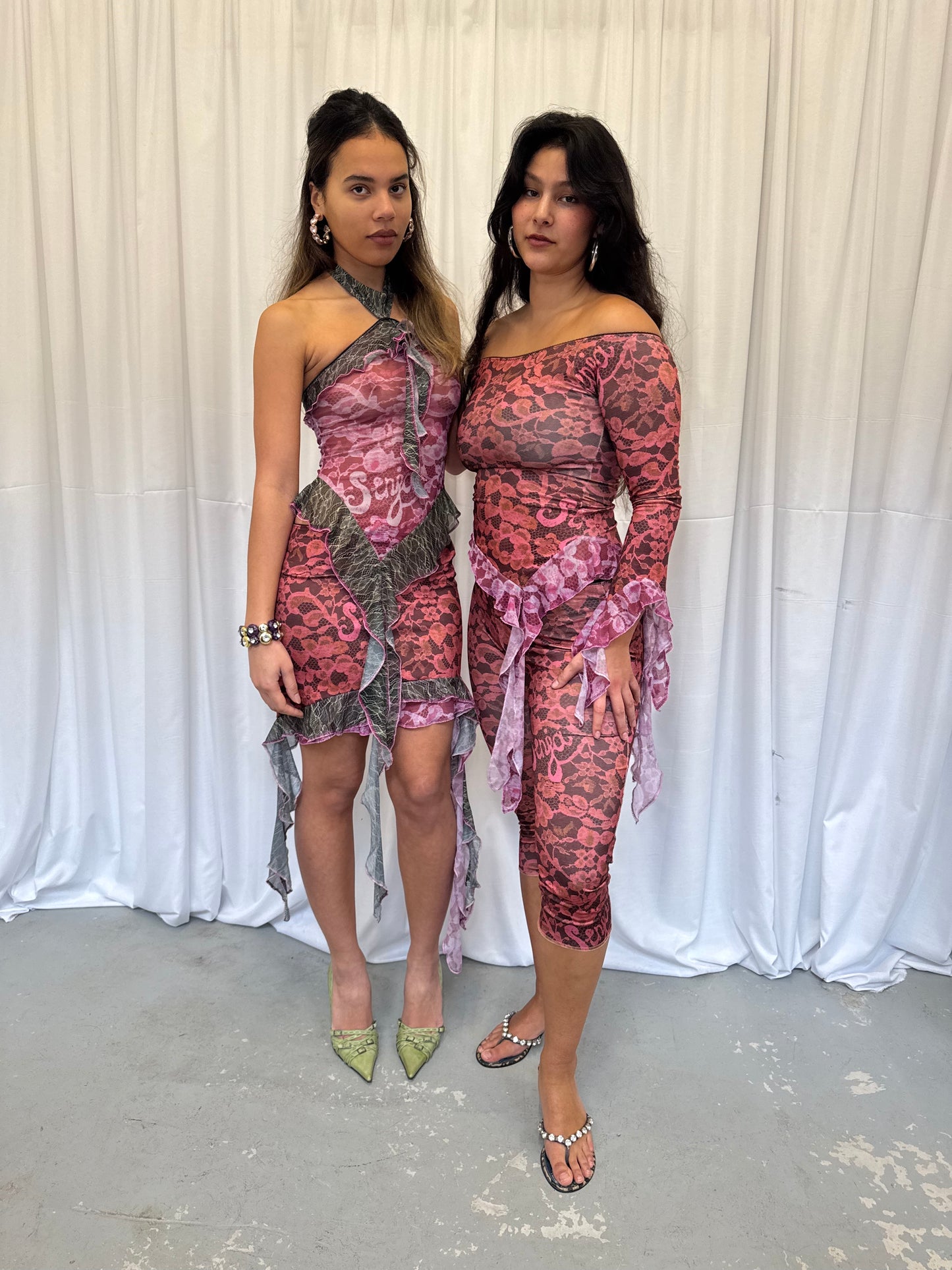 Lace off-the-shoulder ruffle top