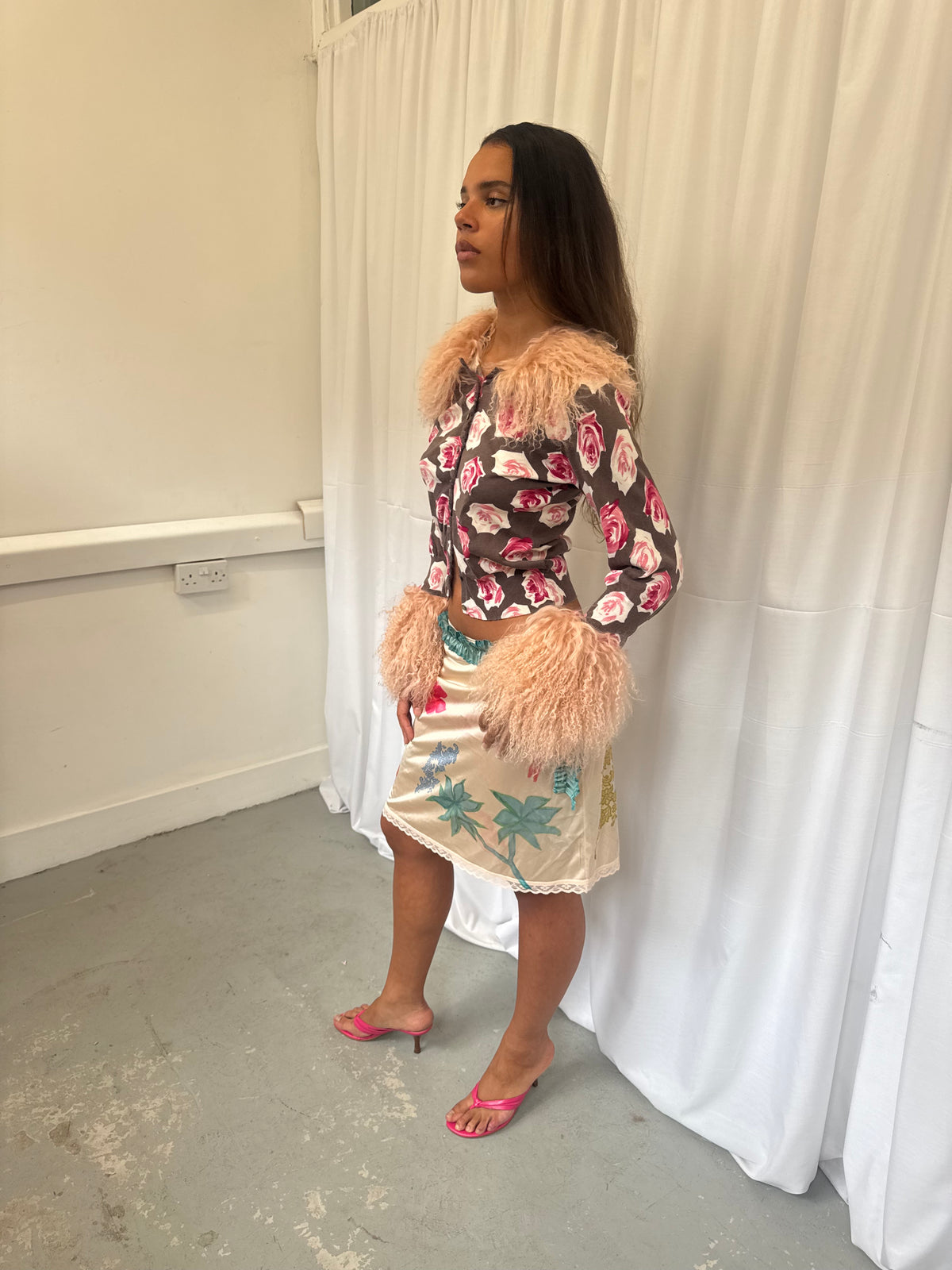 Baby Pink and Brown Rose Cardie