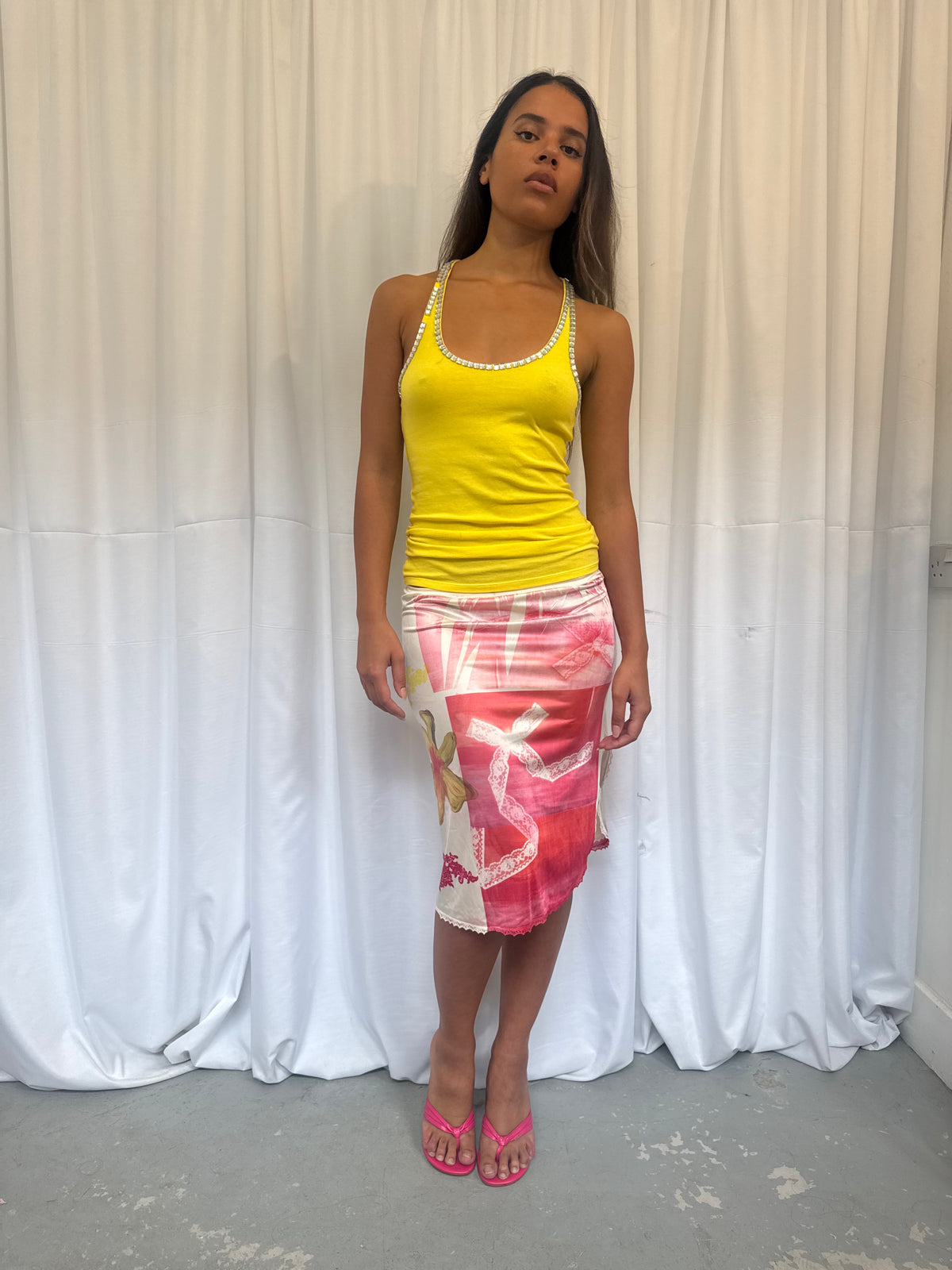 Upcycled Pink and Red Slip Skirt