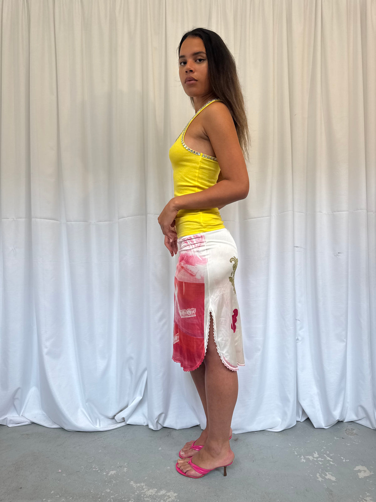 Upcycled Pink and Red Slip Skirt