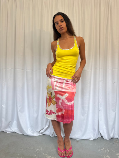 Upcycled Pink and Red Slip Skirt