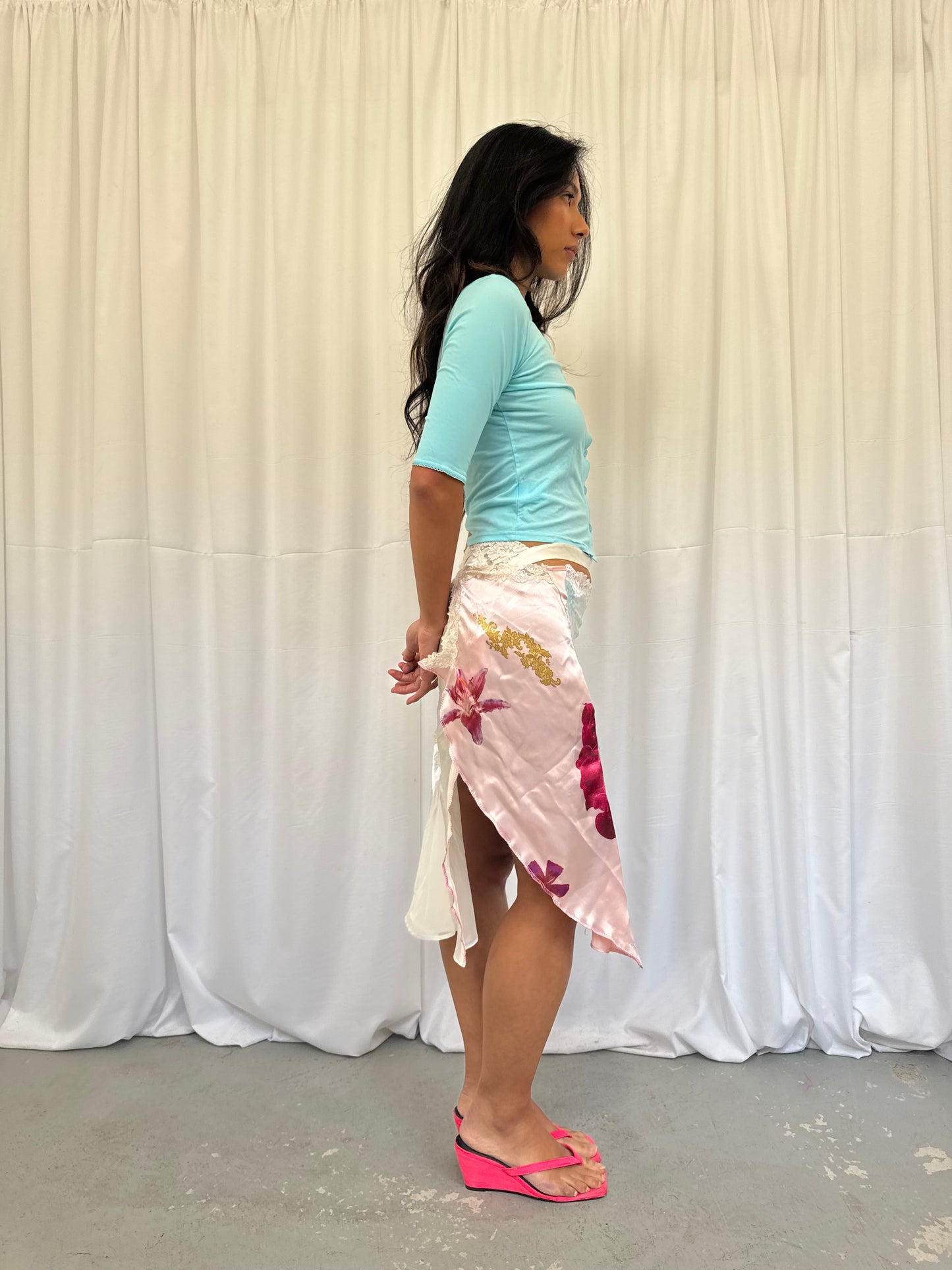 Upcycled Blue Patchwork Wrap Skirt