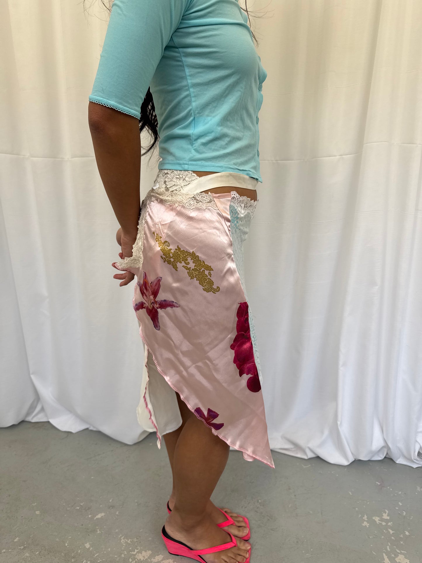 Upcycled Blue Patchwork Wrap Skirt