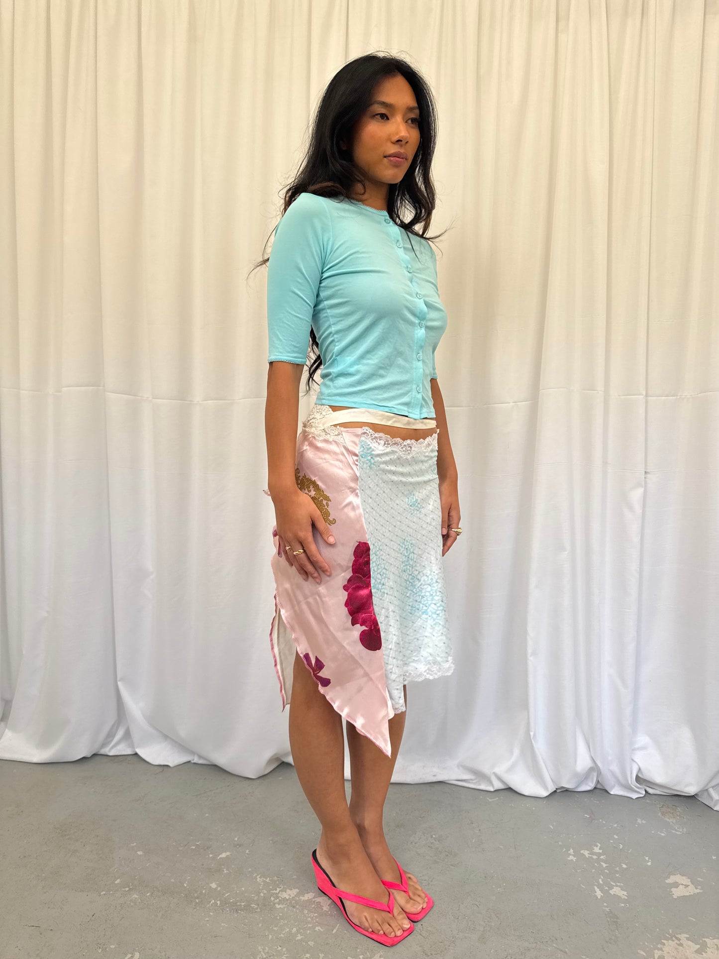 Upcycled Blue Patchwork Wrap Skirt