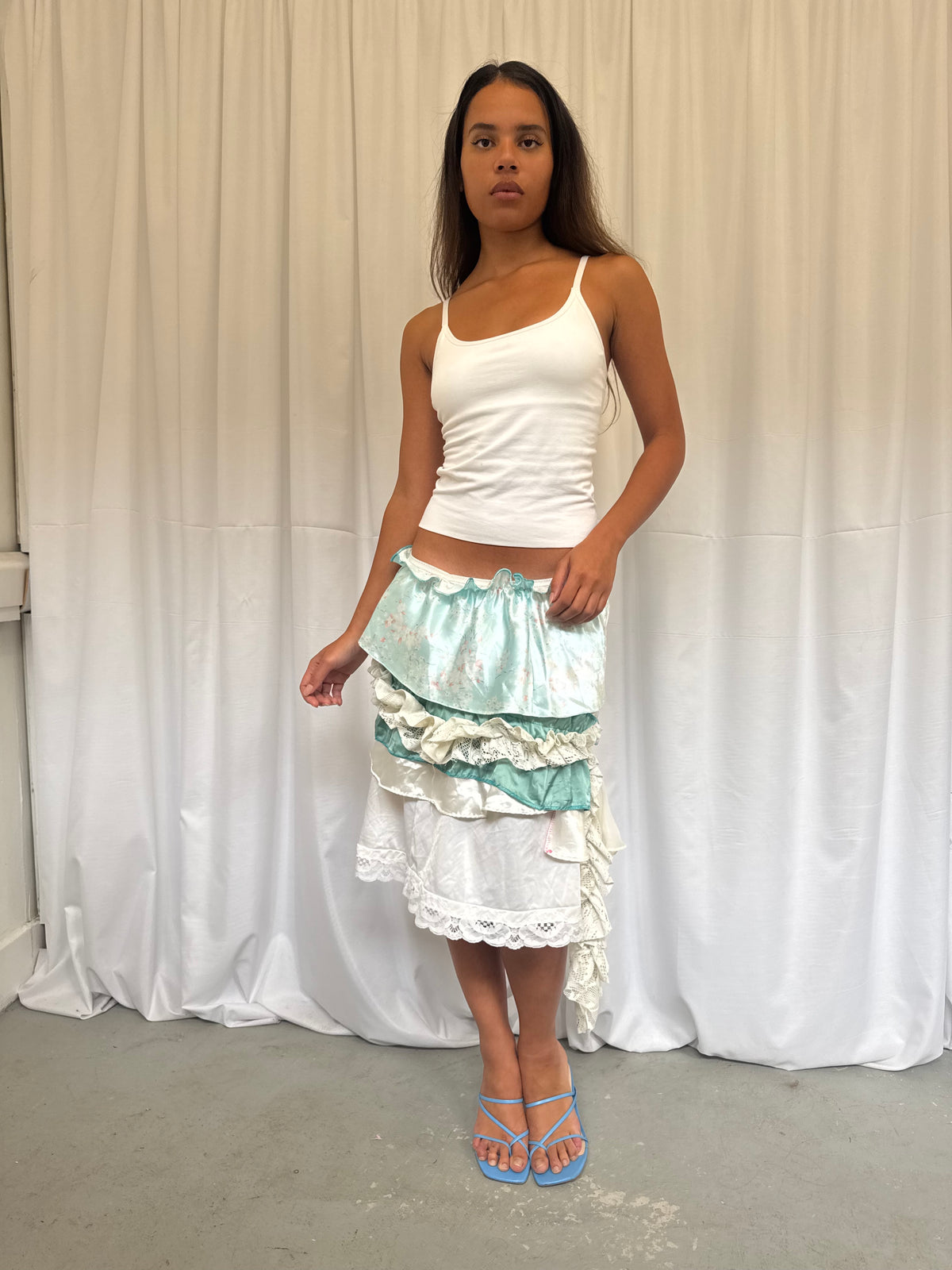 Upcycled Ruffle Layered Slip Skirt