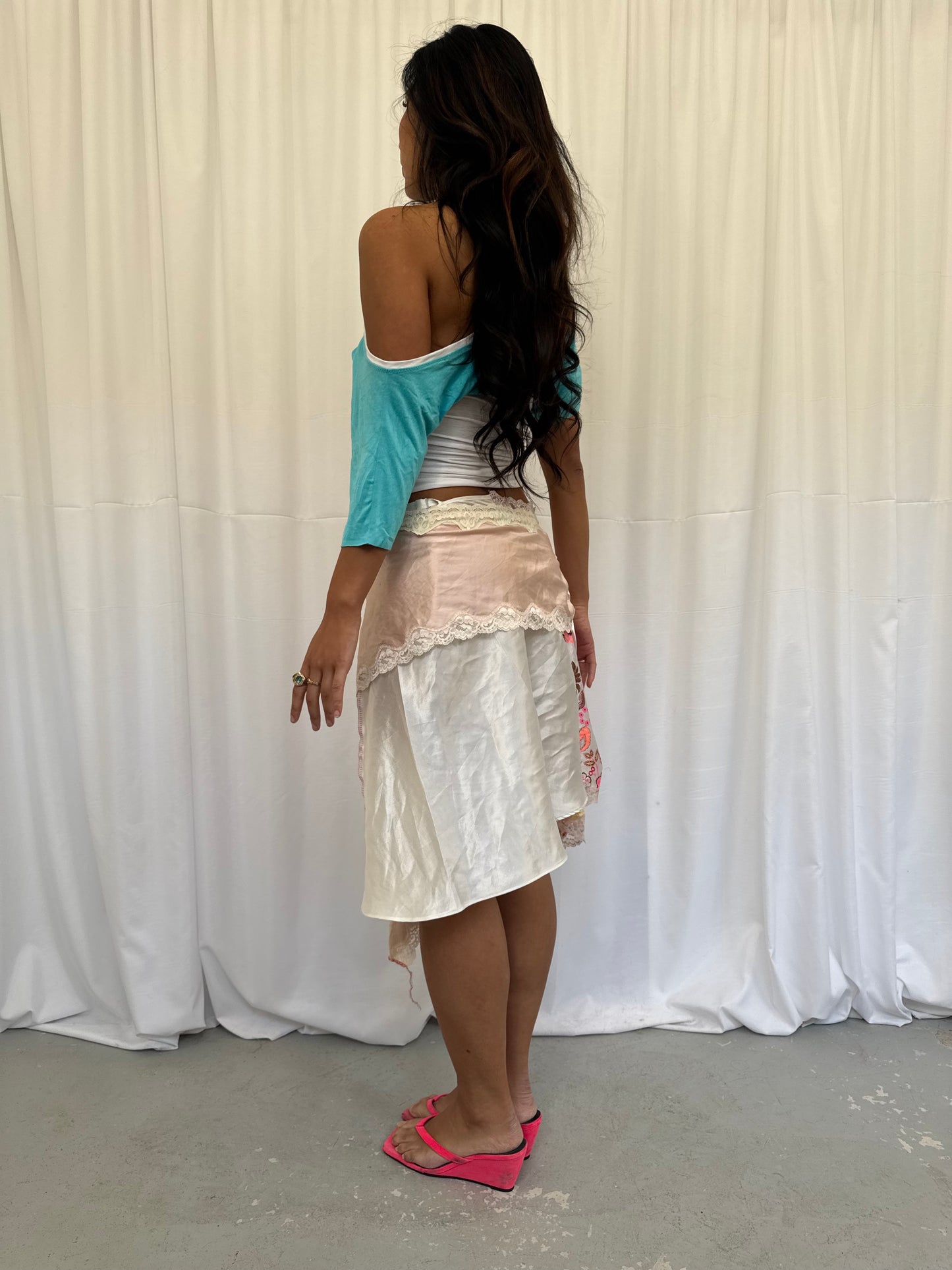 Upcycled Baby Pink Lace Patchwork Wrap Skirt