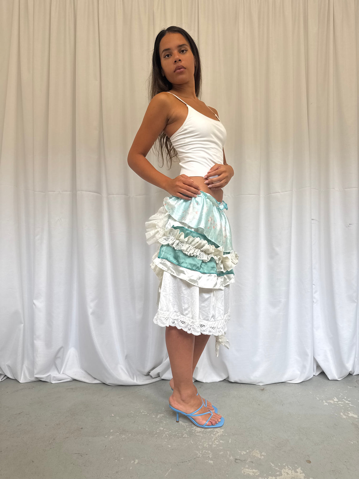Upcycled Ruffle Layered Slip Skirt