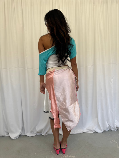 Upcycled White and Peach Patchwork Wrap Skirt