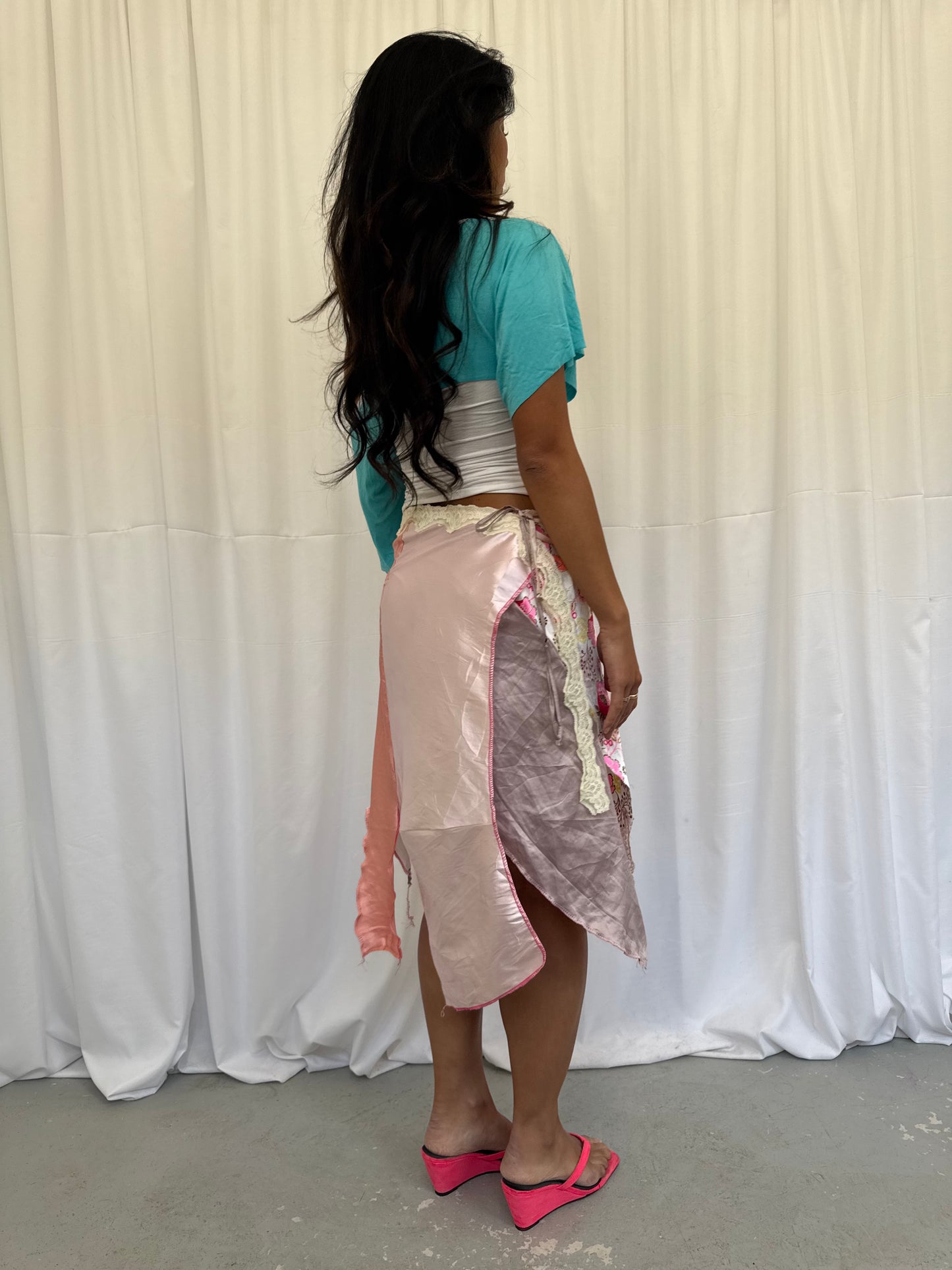 Upcycled White and Peach Patchwork Wrap Skirt