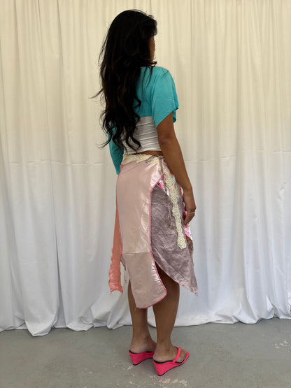 Upcycled White and Peach Patchwork Wrap Skirt