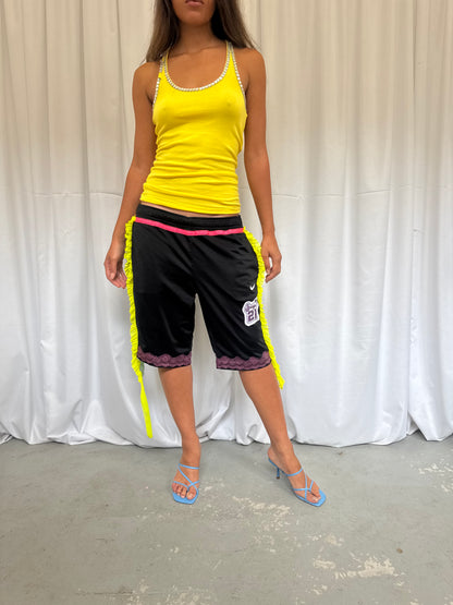 Black Basketball Shorts with Yellow Ruche Trim