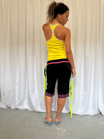 Black Basketball Shorts with Yellow Ruche Trim