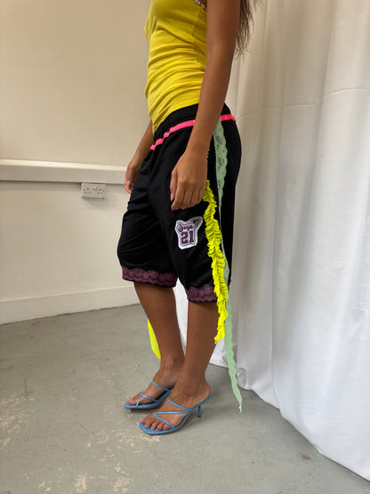Black Basketball Shorts with Yellow Ruche Trim