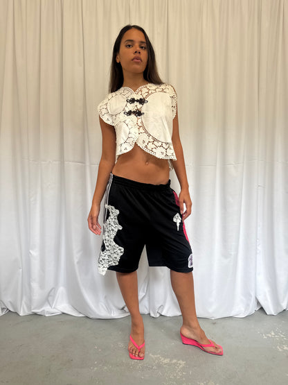 Black Basketball Shorts with Pink Lace