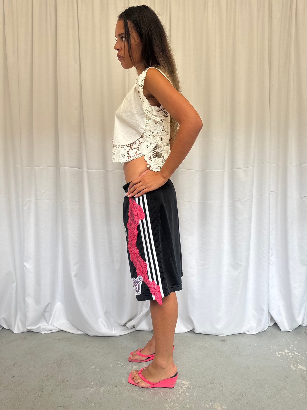 Black Basketball Shorts with Pink Lace