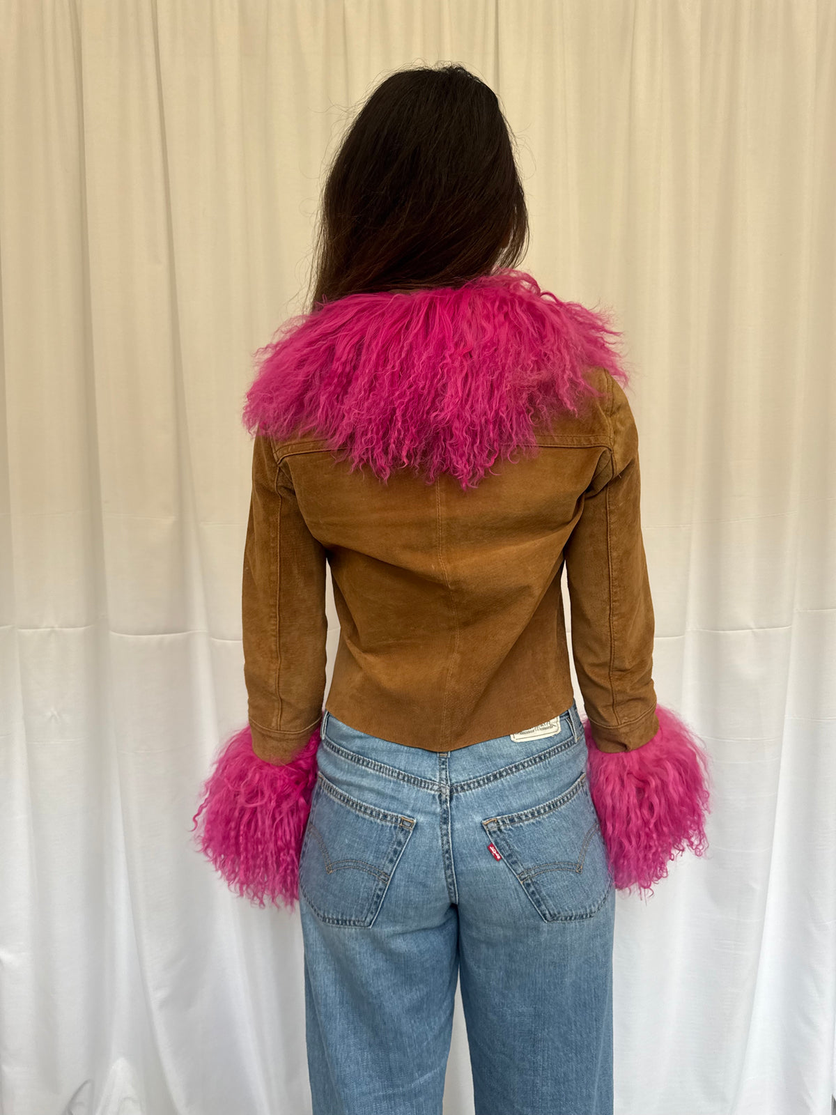 Light Brown Suede and Hot Pink Jacket