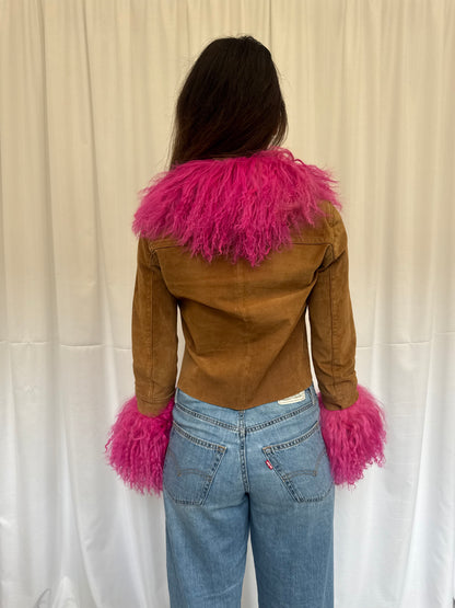 Light Brown Suede and Hot Pink Jacket