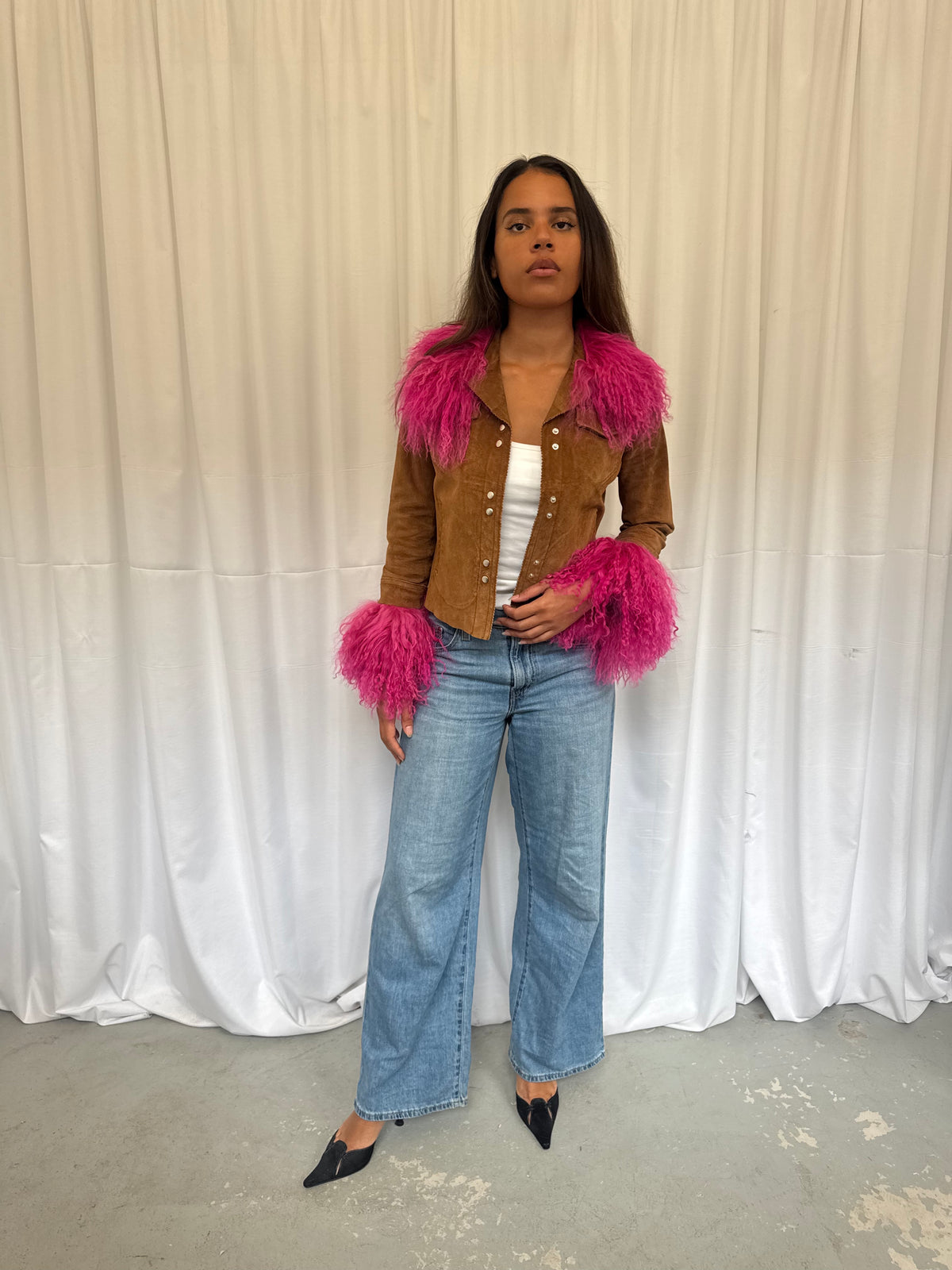 Light Brown Suede and Hot Pink Jacket