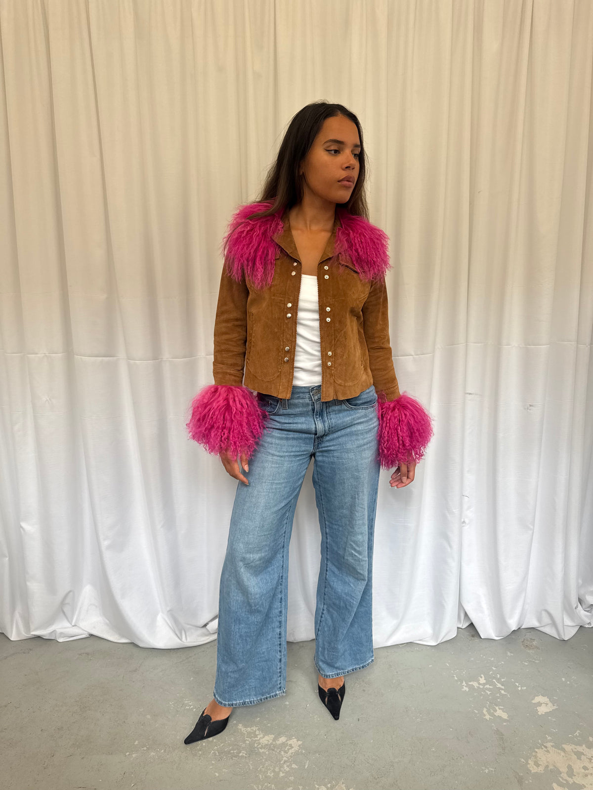 Light Brown Suede and Hot Pink Jacket