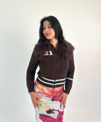Chocolate Brown Knit Track Top