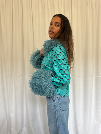 Teal Cut-Out Leather Jacket