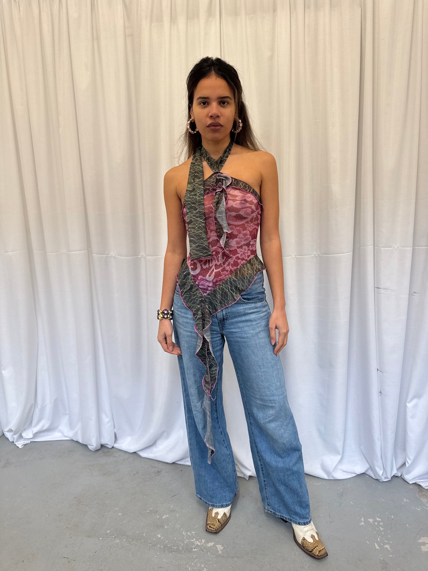 Lace Ruffle Halter Top