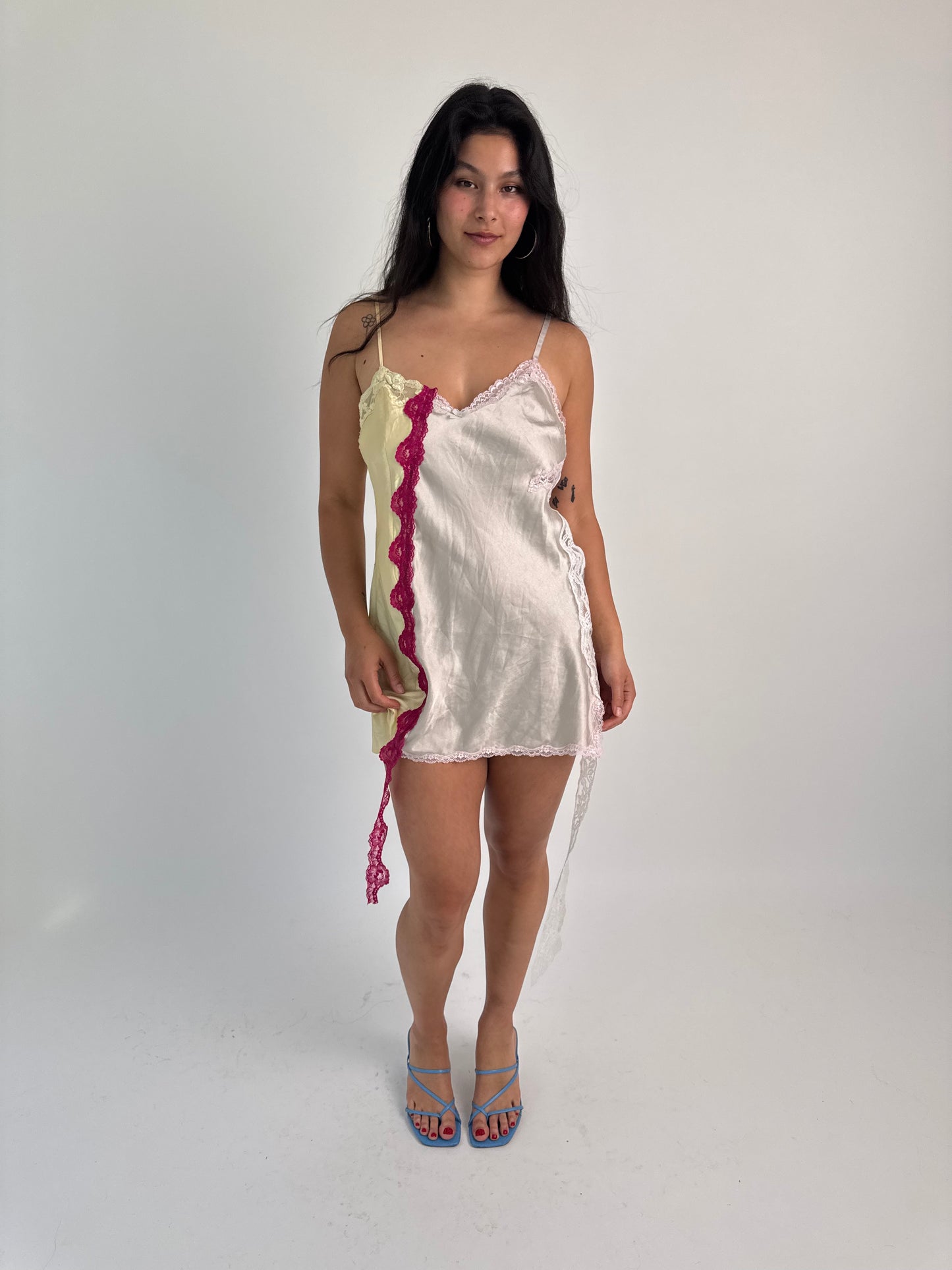 Upcycled yellow and grey dress