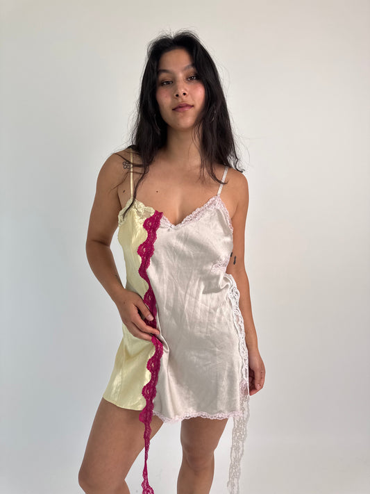 Upcycled yellow and grey dress