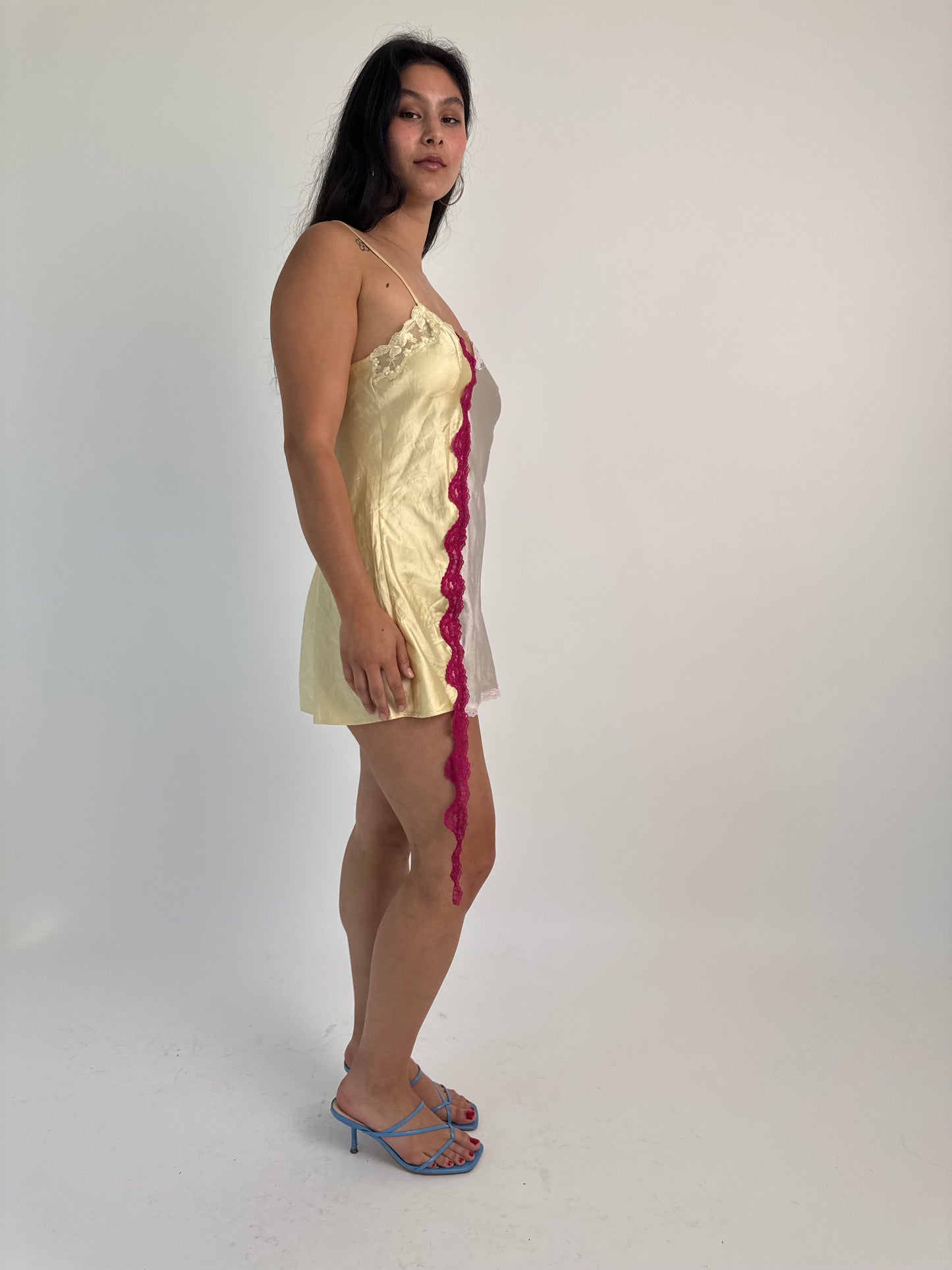 Upcycled yellow and grey dress