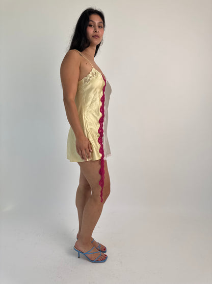 Upcycled yellow and grey dress