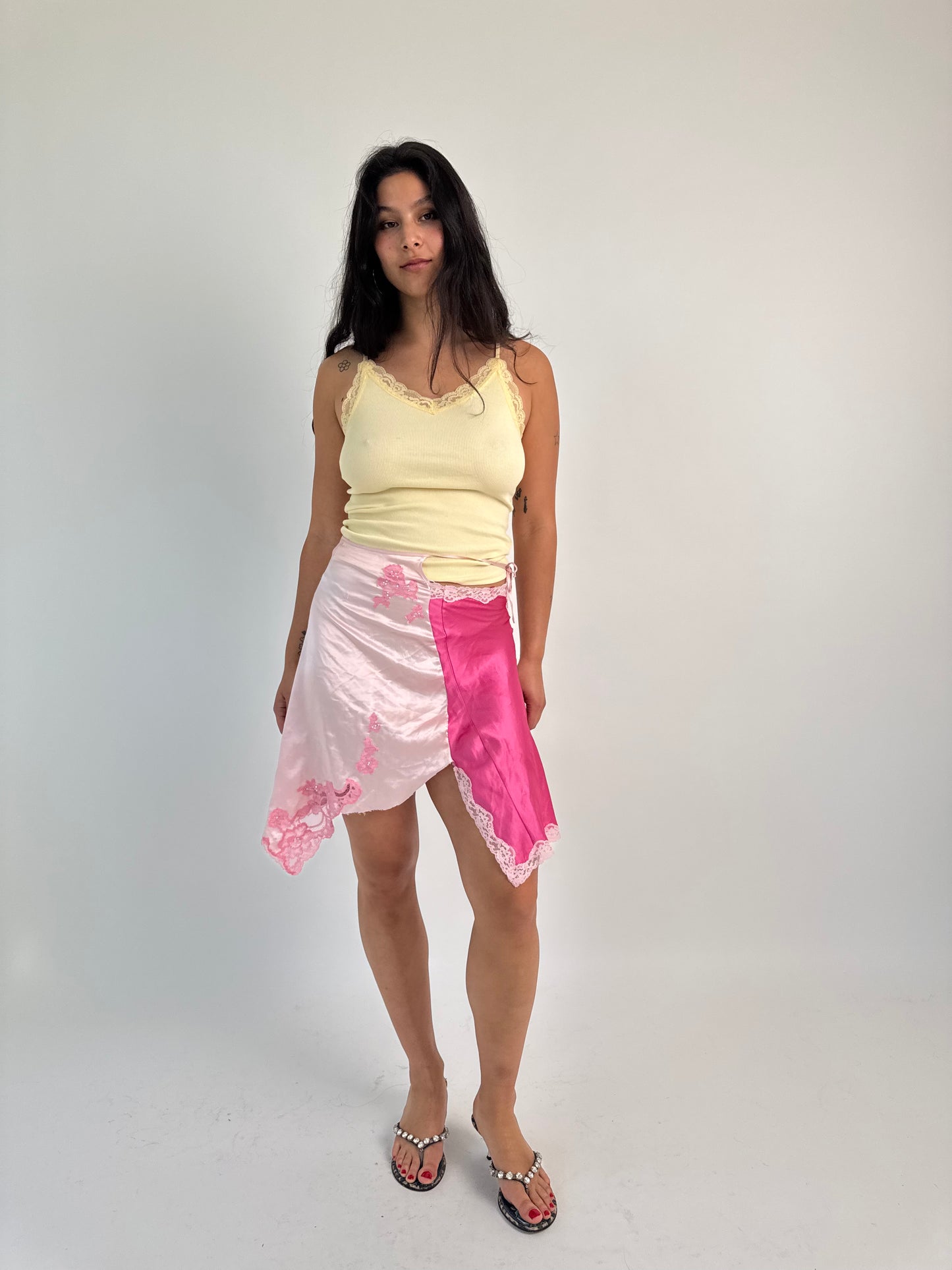 Upcycled pink lace skirt