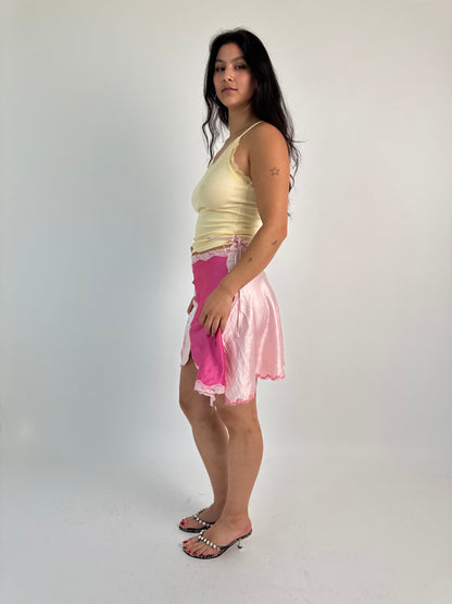 Upcycled pink lace skirt