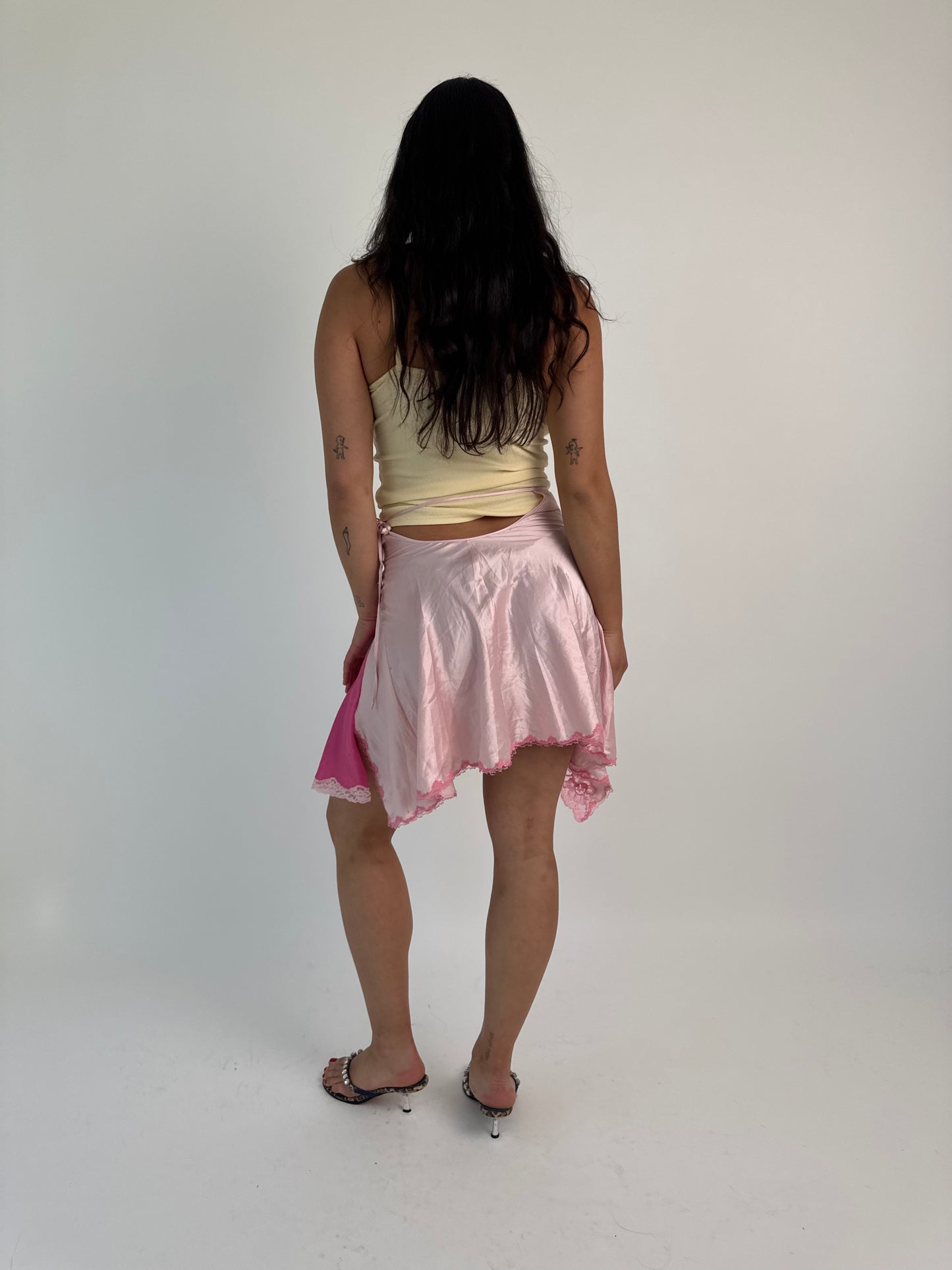 Upcycled pink lace skirt