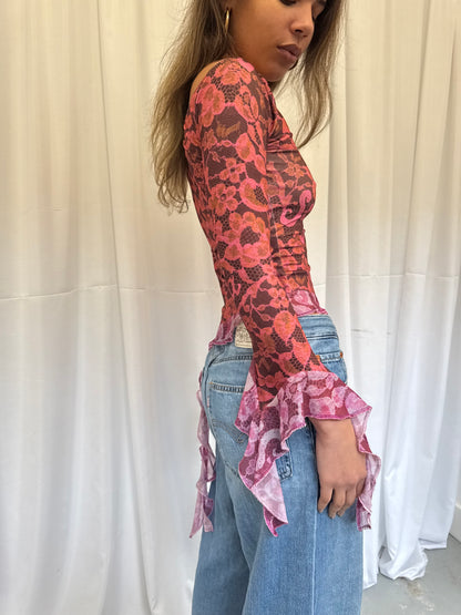 Lace off-the-shoulder ruffle top