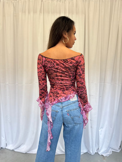 Lace off-the-shoulder ruffle top